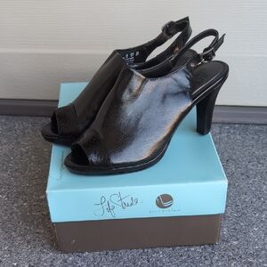 Black Life Stride Peep-Toe Slingback Heels - Women